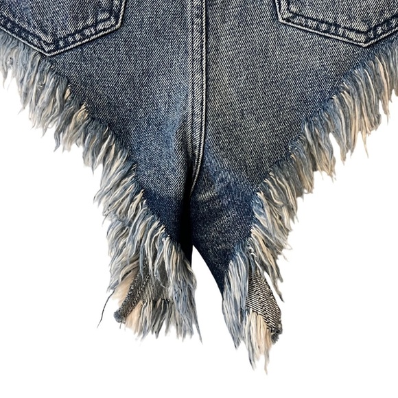 Crossover Waist Fringe Hem High Rise Denim Jean Cutoff Shorts 27 - Picture 5 of 14